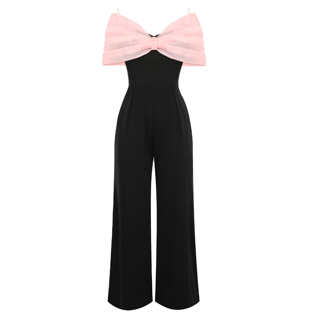 Black Jumpsuit with Pink Bow Detail
